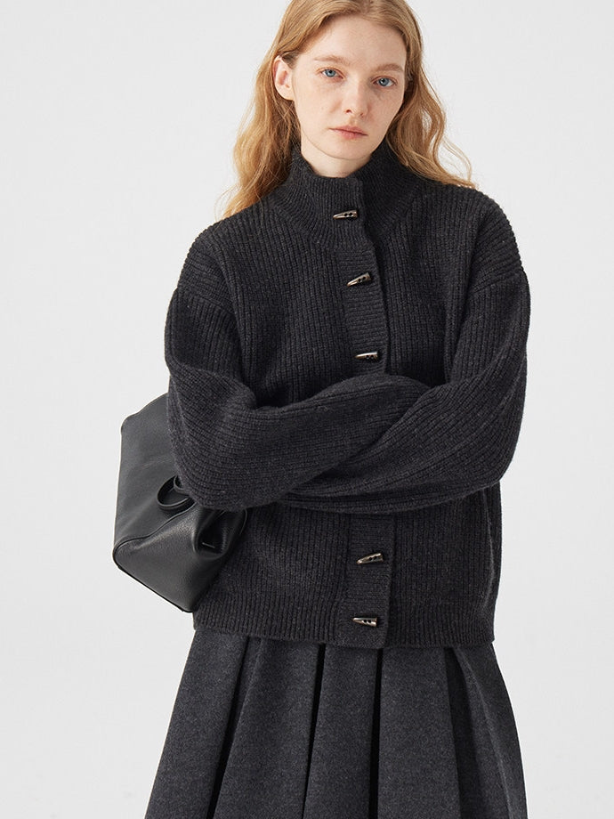 立領羅紋針織開襟衫_BDHL8117