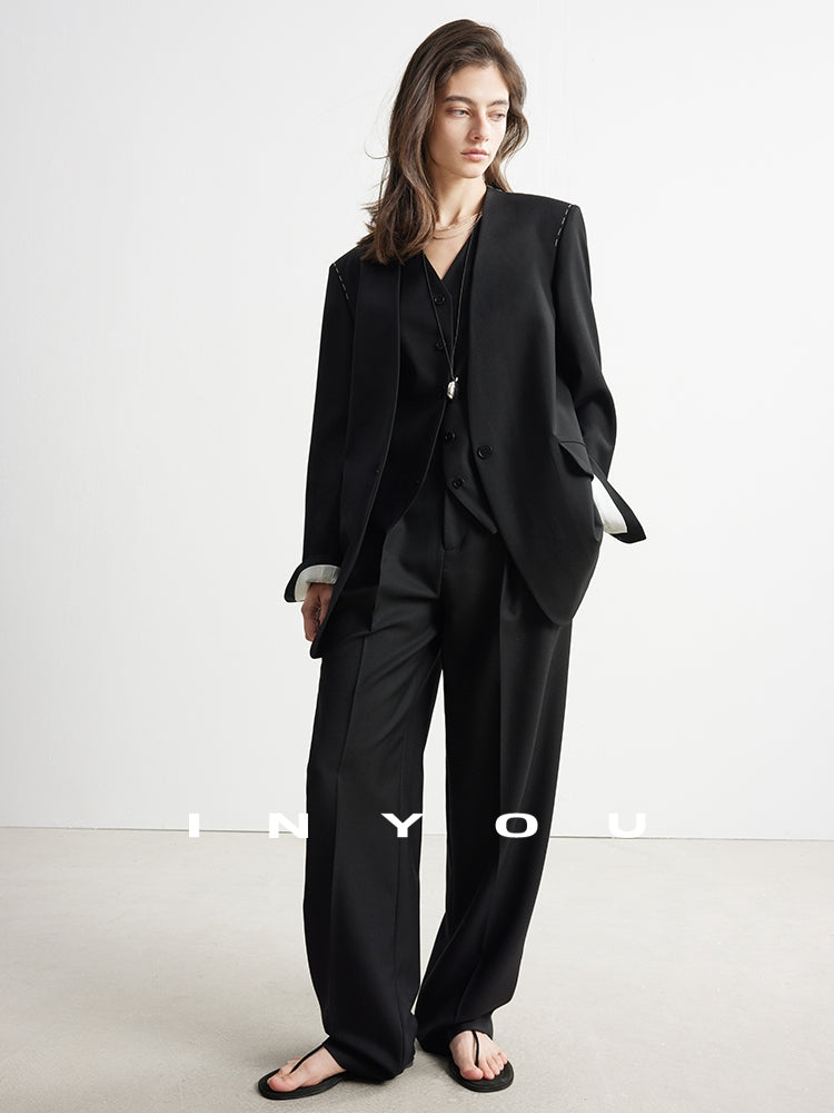 Collarless V-Neck Suit Jacket_BDHL6949