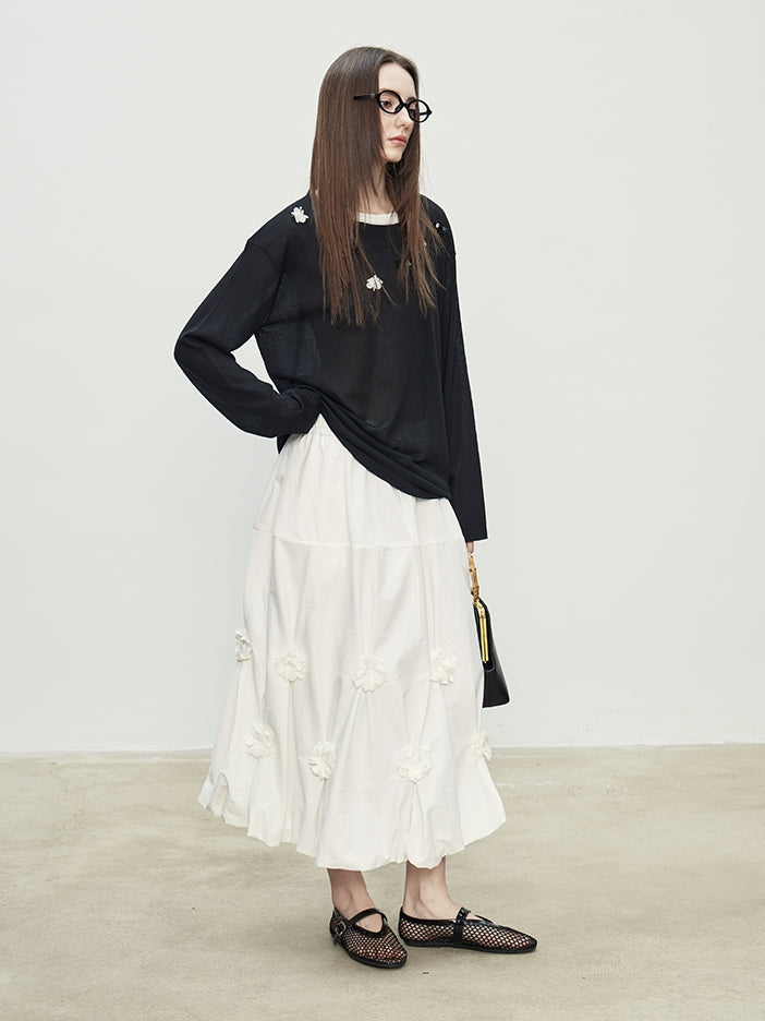 Flower Bud Elastic Pleated Skirt_BDHL7094