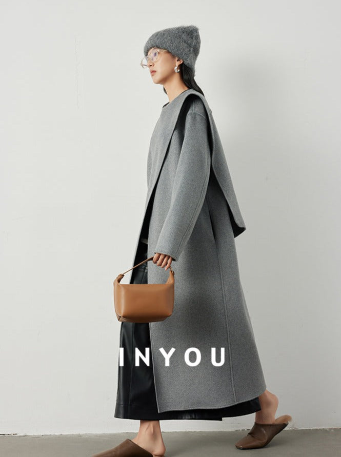Scarf collar long coats_BDHL5292 