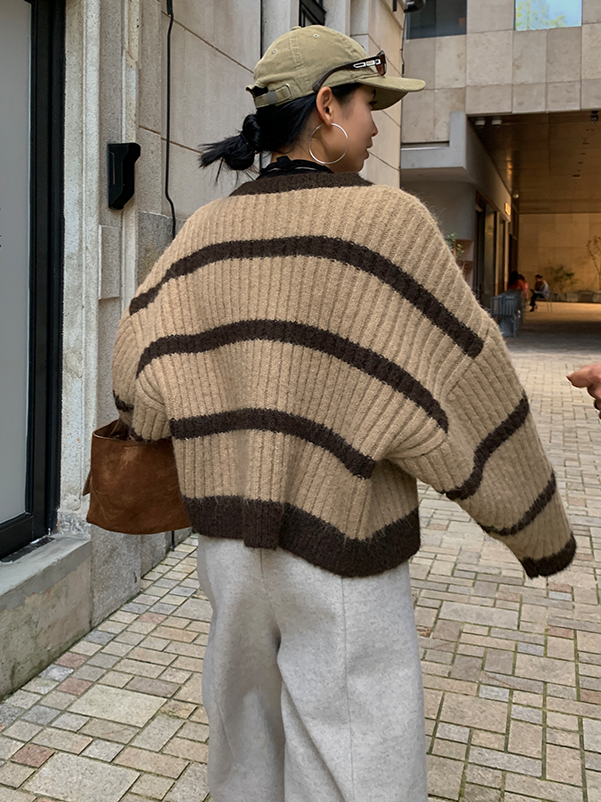 Thick Striped Knitted Cardigan_BDHL6800