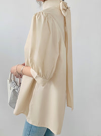 Lantern Sleeve Bow Tie Tops_BDHL7218