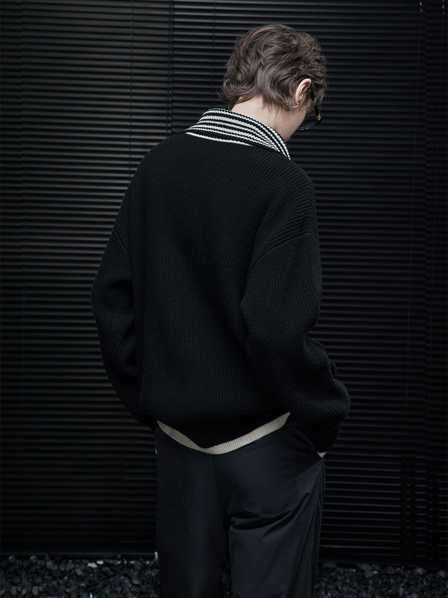 Border Turtleneck Half-Zip-Up Knit_BDHL7865