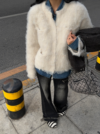 Fluffy Crew Neck Cardigan_BDHL6652