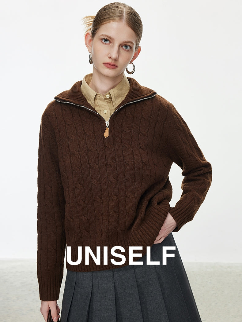Zipper Large Lapel Knit Tops_BDHL7721