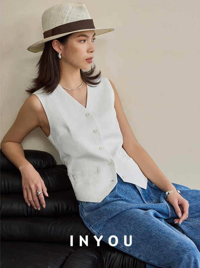 Loose And Thin Linen Vest_BDHL5985