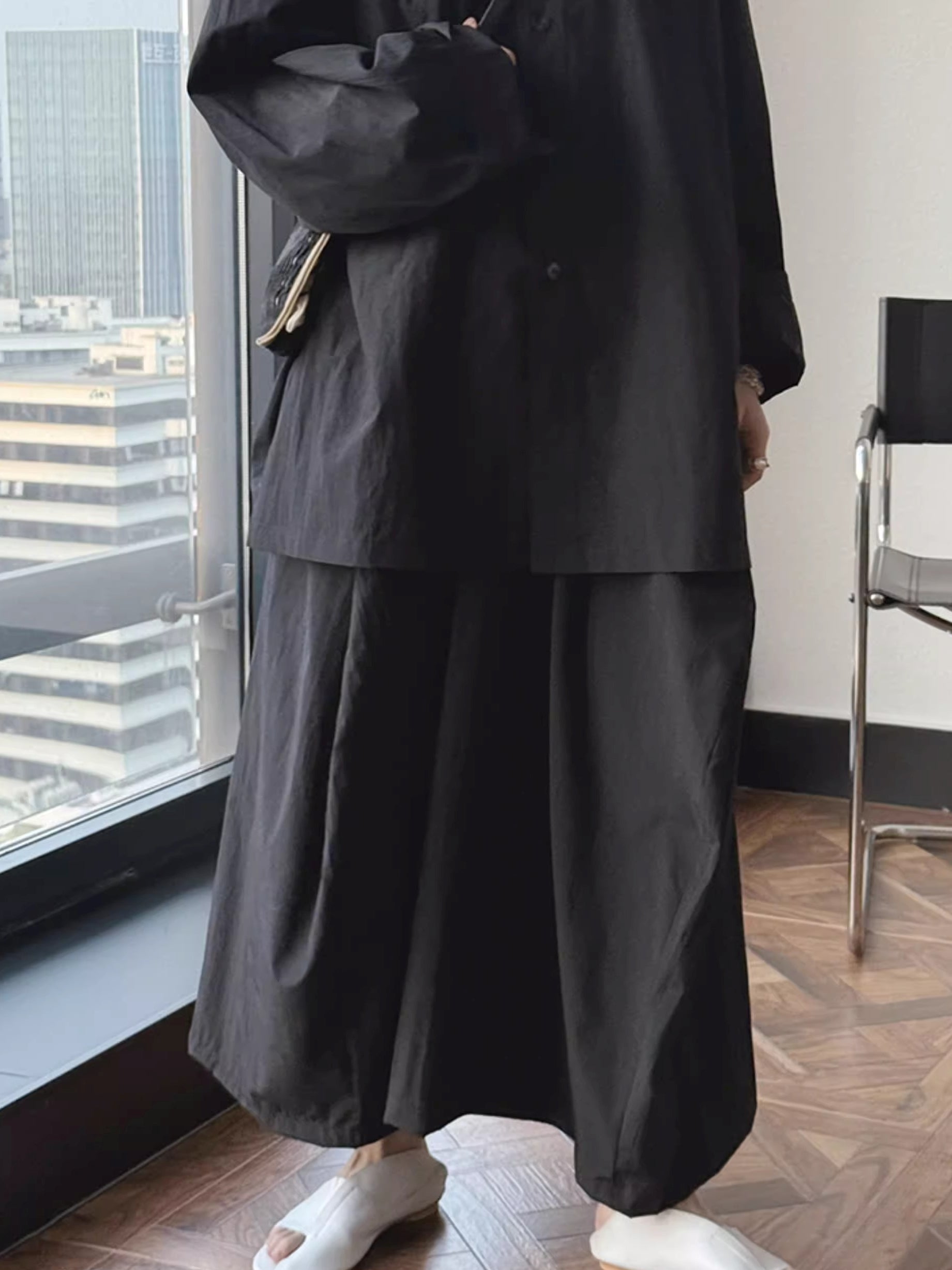 Round Neck Loose-Fitting Shirt_BDHL7377