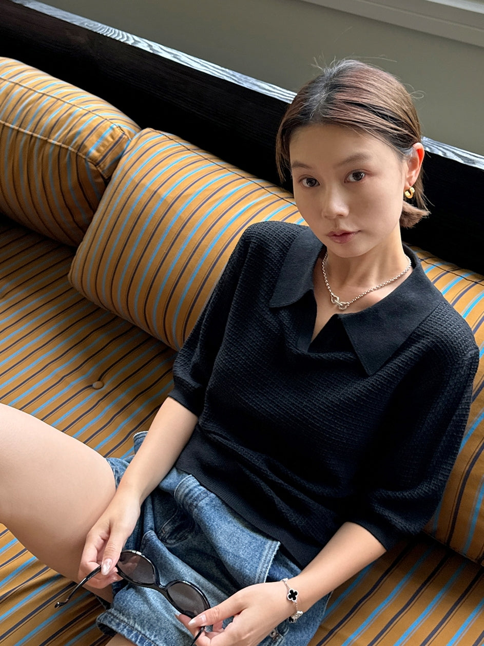 Waffle Lapel Polo Shirt_BDHL7615