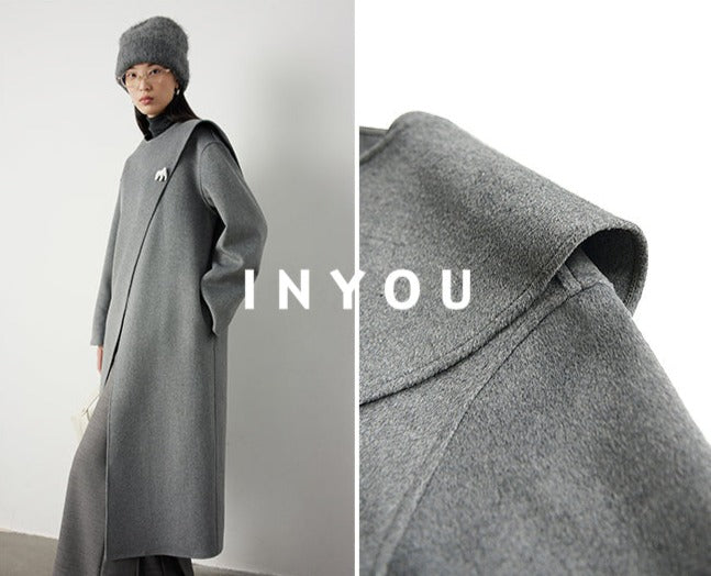 Scarf collar long coats_BDHL5292 
