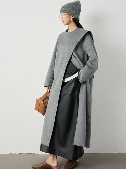 Scarf collar long coats_BDHL5292 