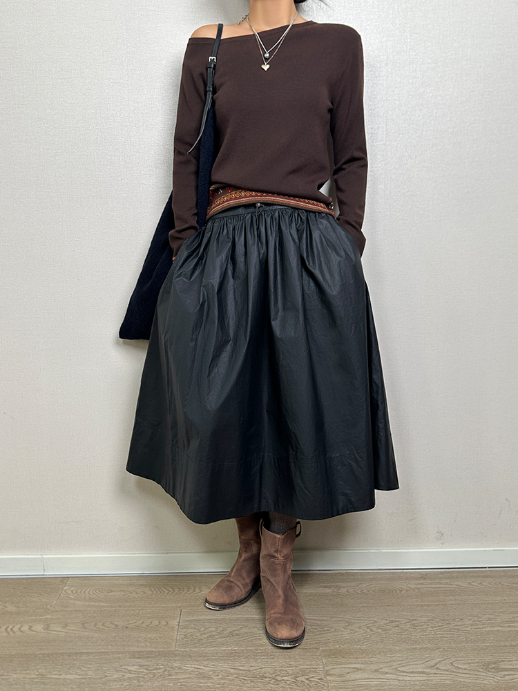 Matte A-Line Long Skirt_BDHL6728