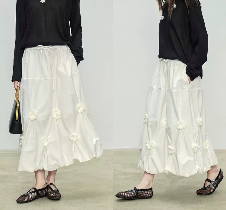 Flower Bud Elastic Pleated Skirt_BDHL7094