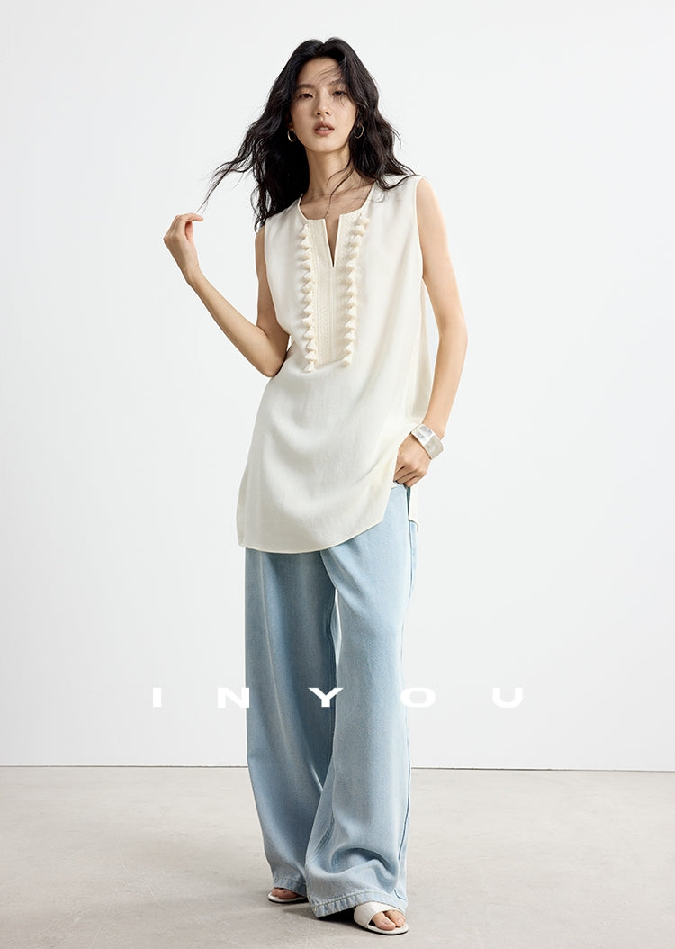 Fringe V-Neck Sleeveless Tops_BDHL7652