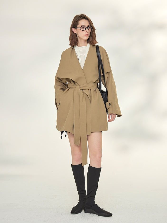 Tide Drawstring Short Trench Coat_BDHL7735