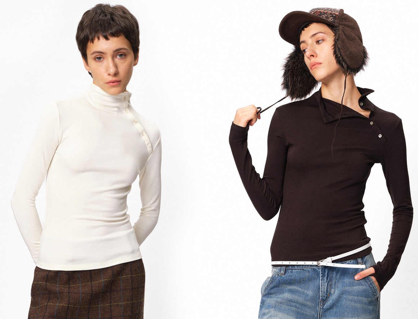 High-Neck Button Slim-Fit Tops_BDHL8105