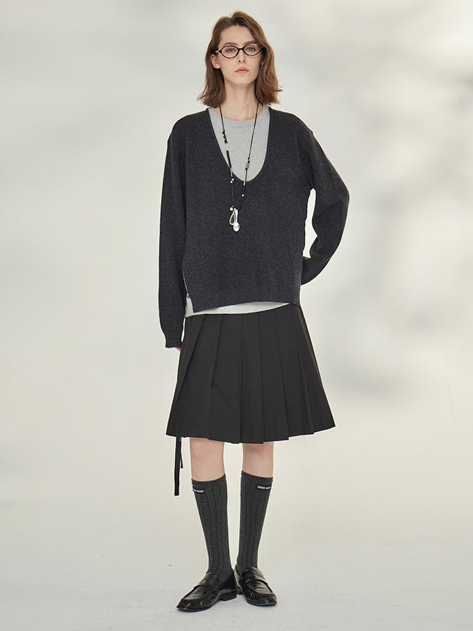 Two-Piece Style U-Neck Knit Tops_BDHL7746