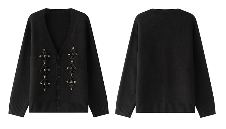 Beaded V-Neck Cardigan_BDHL8001