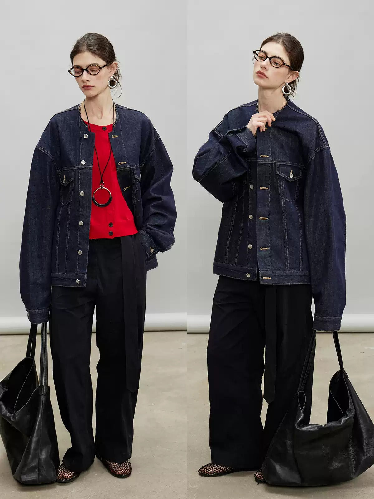 Retro Collarless Denim Jacket_BDHL7197