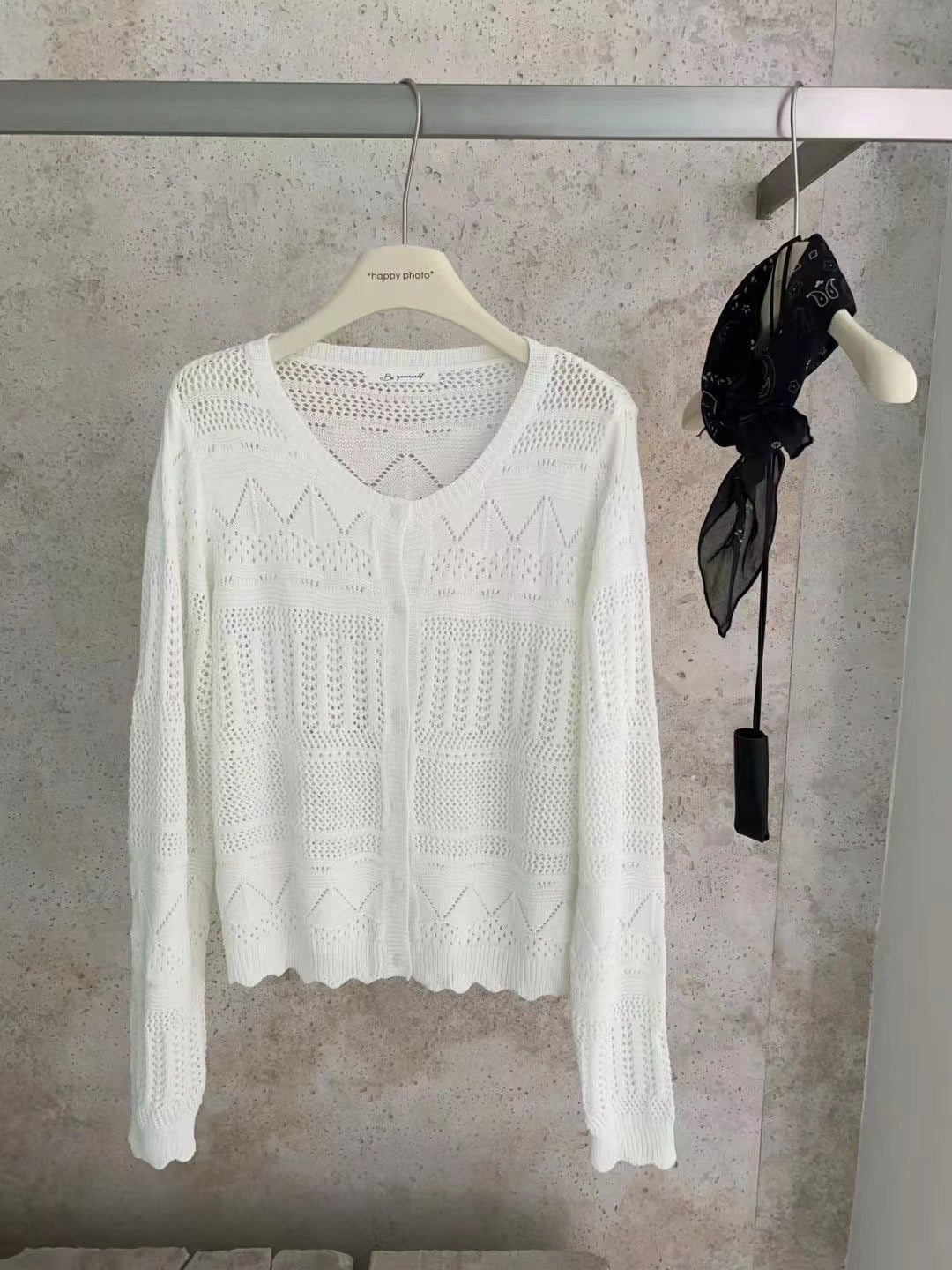 Hollow Knit Short Cardigan_BDHL7741