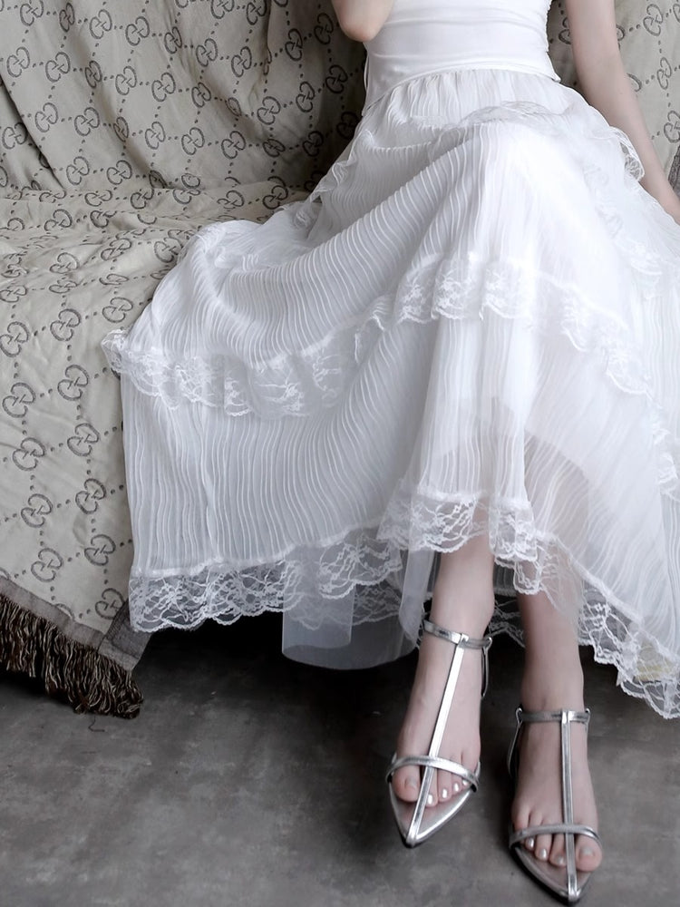 Mesh Lace Medium Length Skirt_BDHL7417