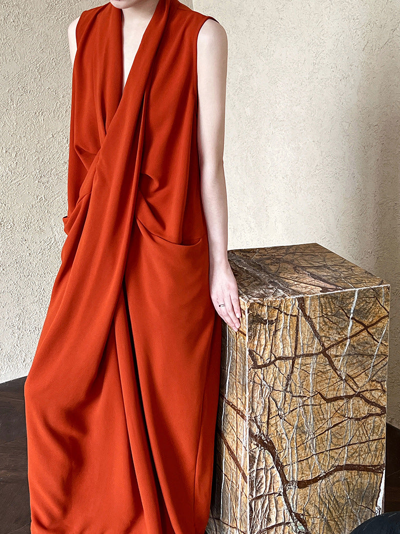 V-Neck Draped Cross Dress_BDHL7558