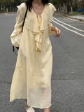 Ruffle V-neck Puff Sleeve Loose Long Dress_BDHL8262
