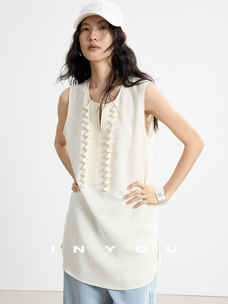 Fringe V-Neck Sleeveless Tops_BDHL7652