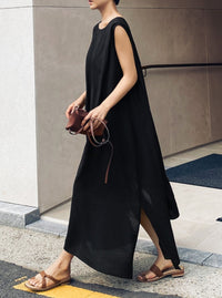 Loose Slit Sleeveless Dress_BDHL6266