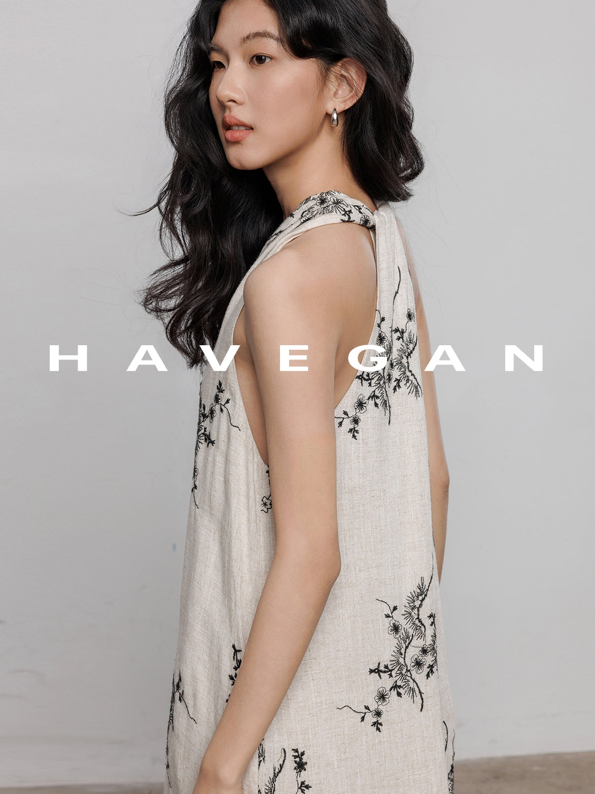 Embroidered V-Neck Sleeveless Dress_BDHL7236