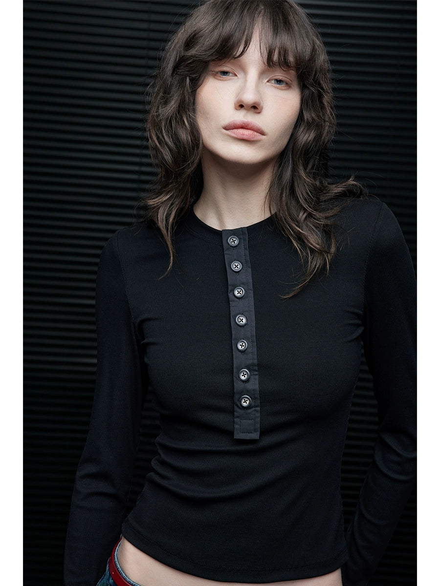 Buttoned Slim Fit Henley Top_BDHL7648