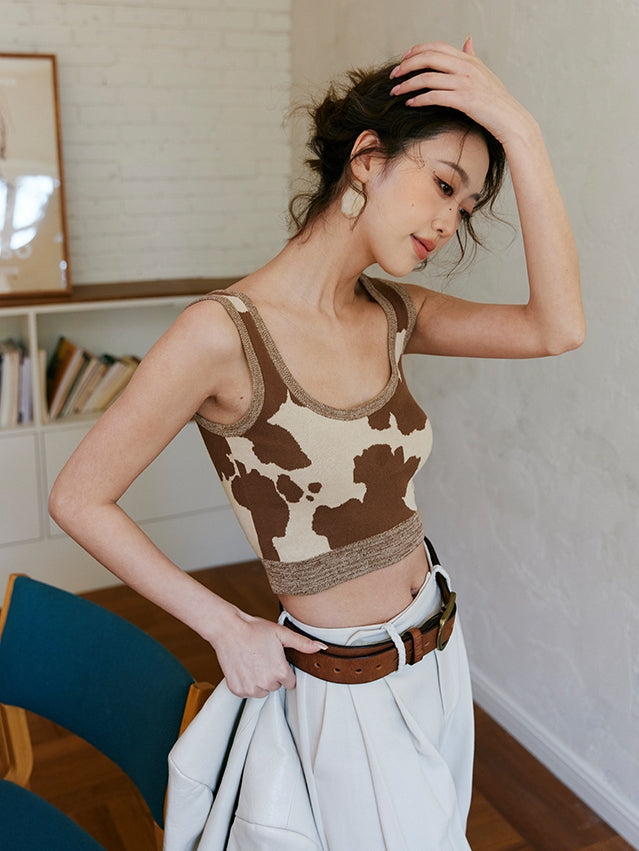 Cow U-Neck Short Tank Top_BDHL7475