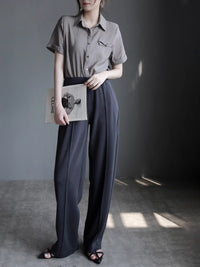 High-waisted slim draped Pants_BDHL7419