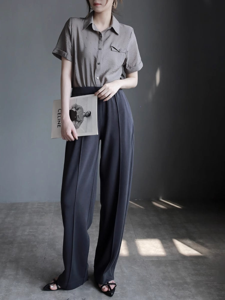 High-waisted slim draped Pants_BDHL7419