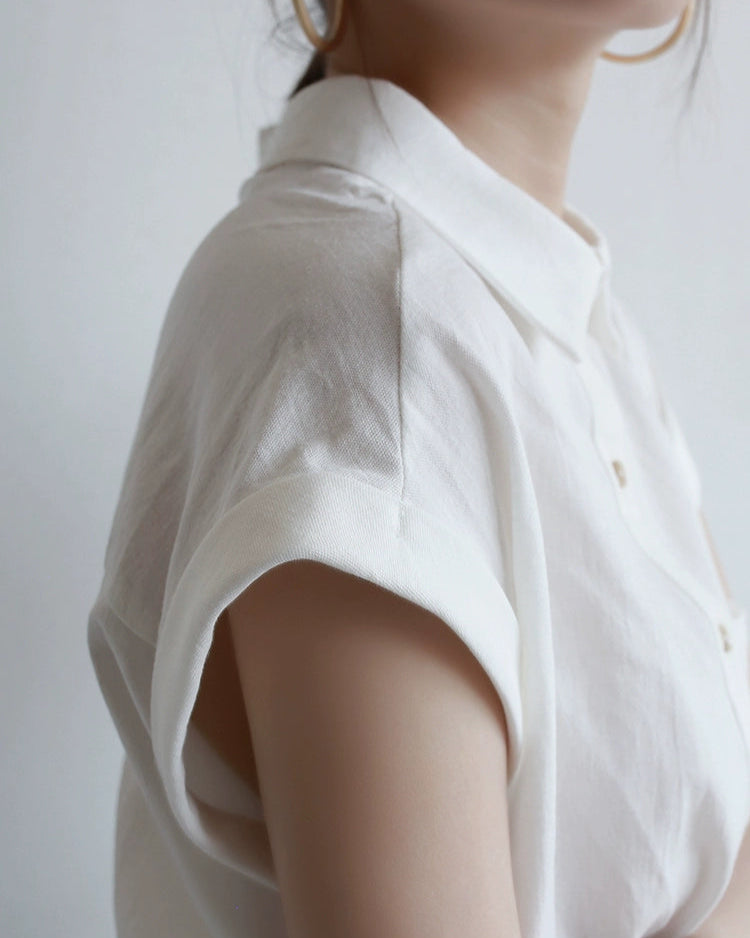 Simple Cow-Ear Sleeve Short-Sleeve Blouse_BDHL7292