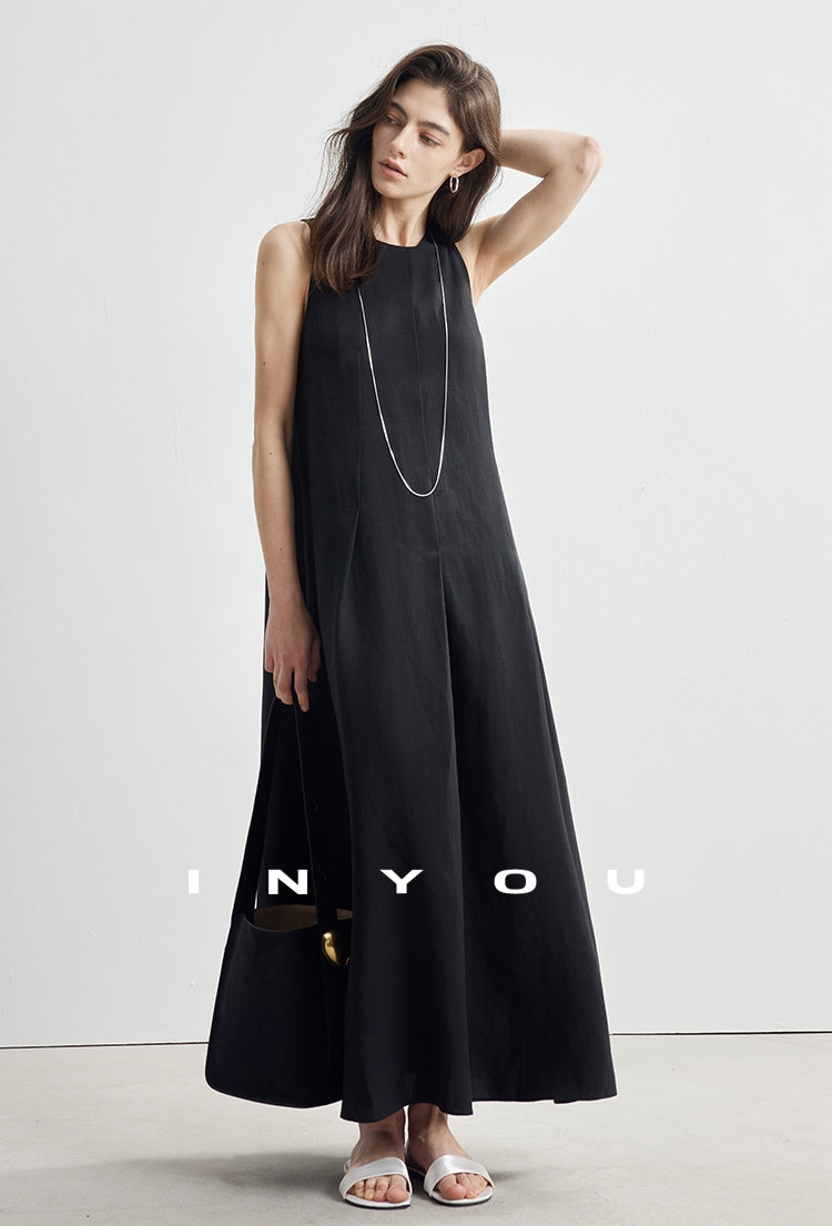 Simple Tucked Sleeveless Dress_BDHL7181