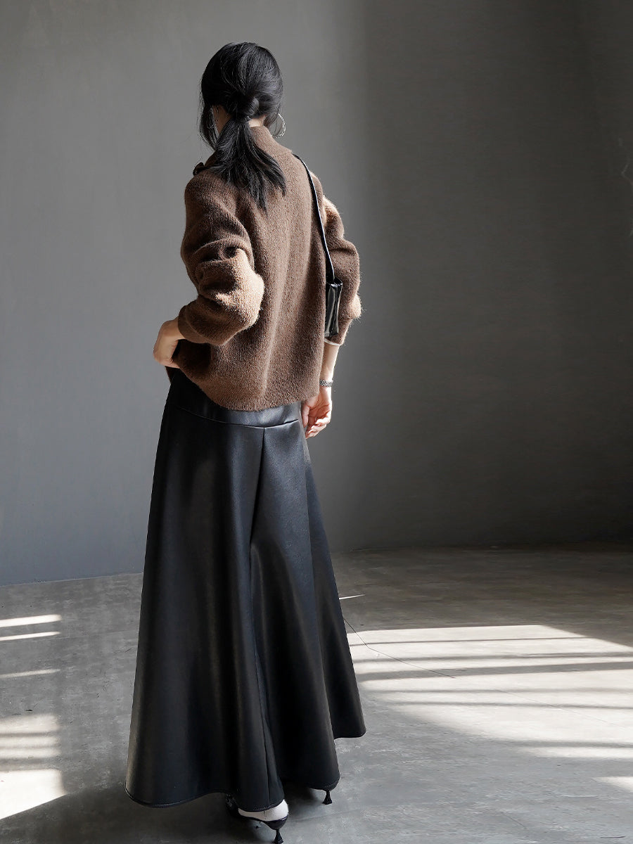 Slimming Leather Long Skirt_BDHL7934
