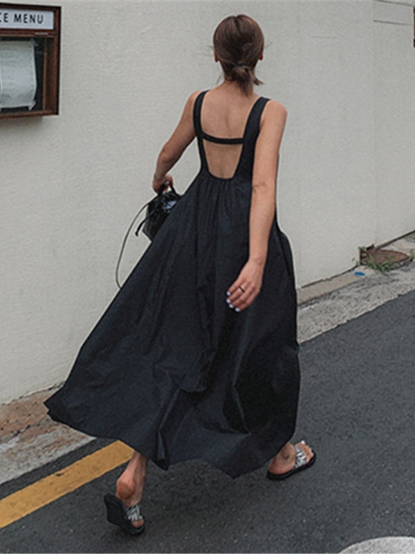 Loose Backless Suspender Dress_BDHL7247