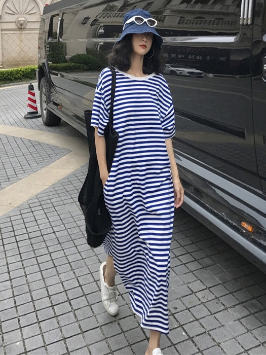 Backless Striped Sleeveless Dress_BDHL7548