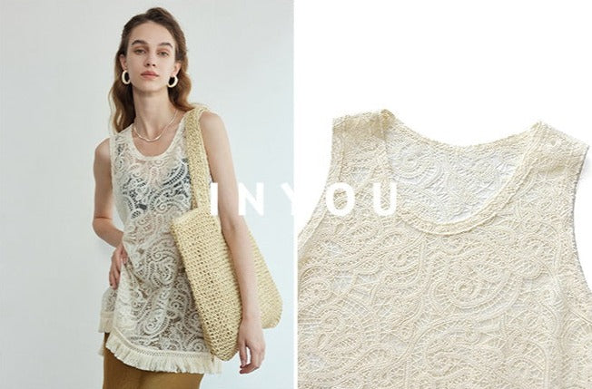 Tassel Lace Vest or Collarless Jacket_BDHL6142