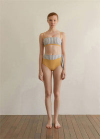 High Waist Striped Split Bandeau Bikini_HL3233