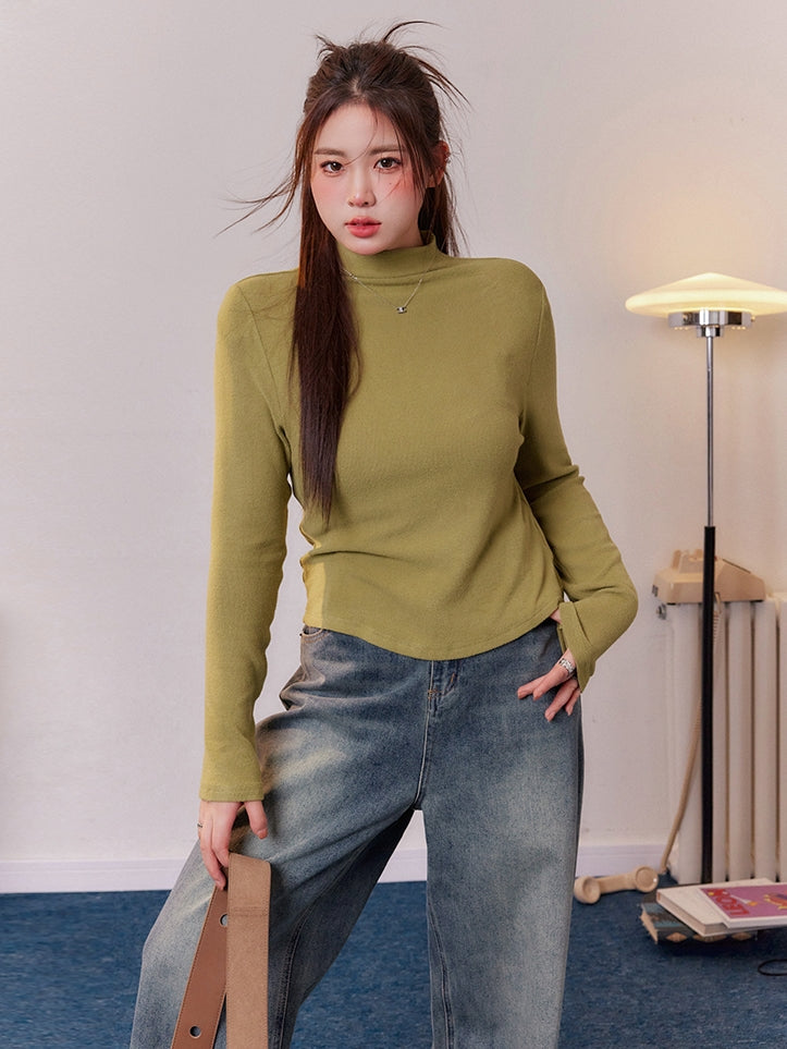 Half Turtleneck Collar Slim Tops_BDHL6834