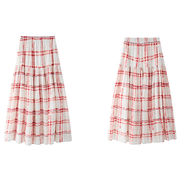 Red Chequered Swing Skirt_BDHL7473