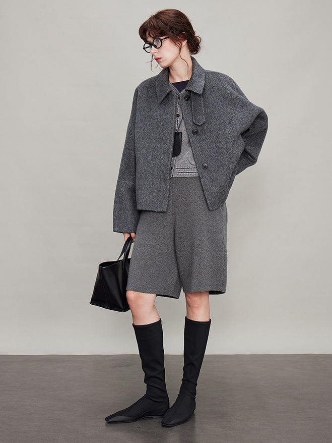 Velvet Stand Collar Short Coat_BDHL6674