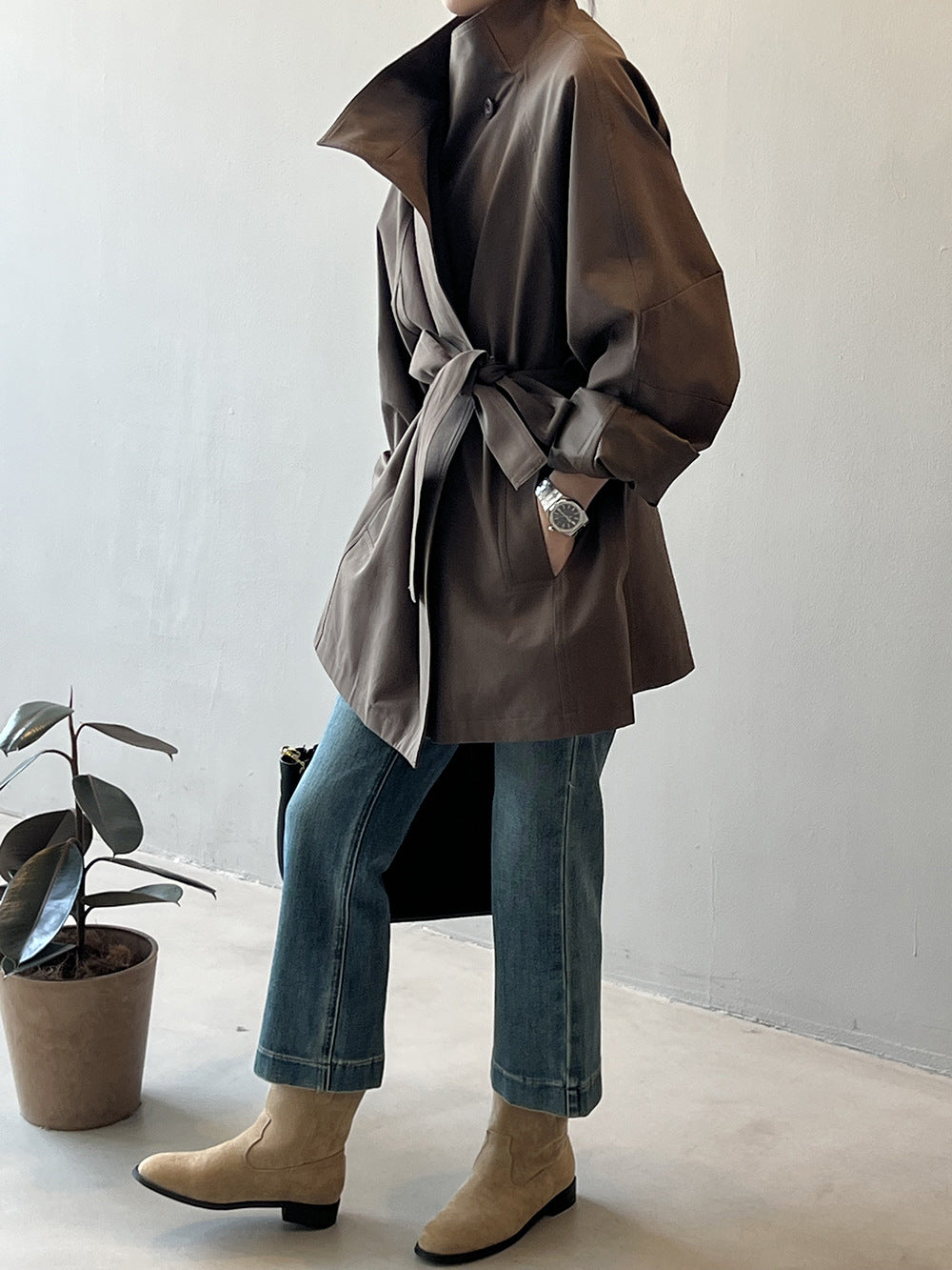 Retro Stand Collar Trench Coat_BDHL7126