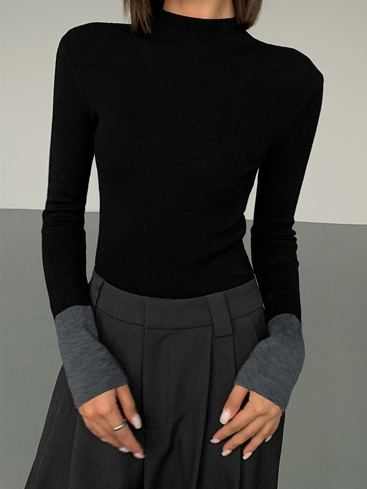 Color-Block Long-Sleeved Knit Tops_BDHL8026