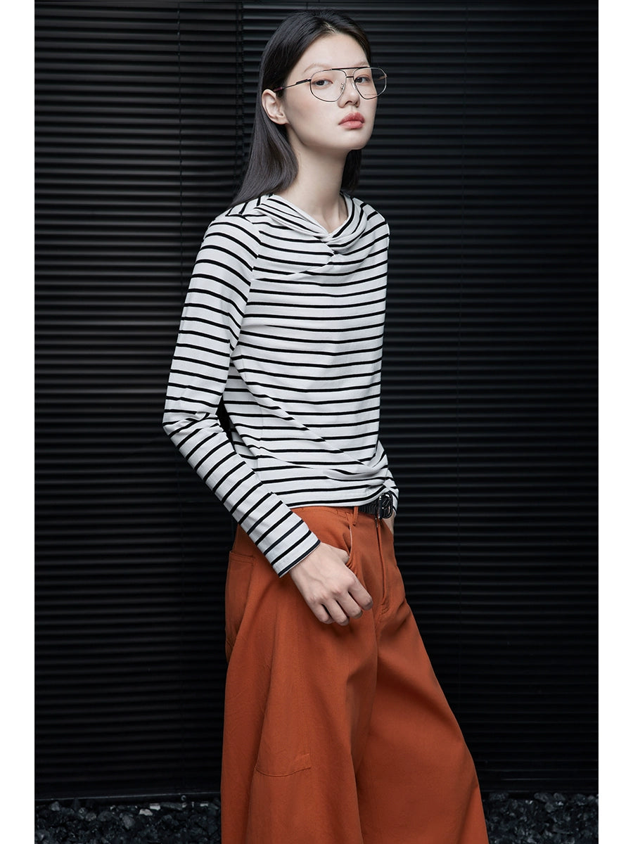 Asymmetric Stripe Long Sleeve Top_BDHL7645