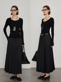 Pressed Pleated Long Skirt_BDHL6444