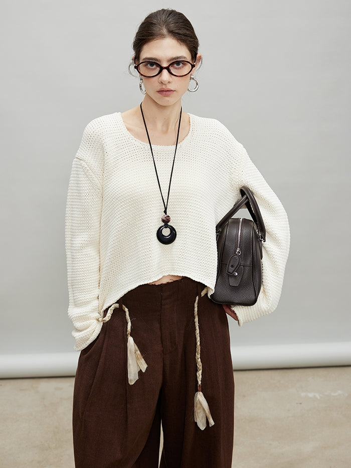 Round Neck Short Knit Tops_BDHL7187