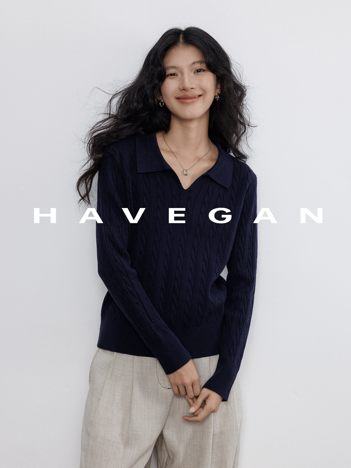 Polo-Collar Cable Knit Tops_BDHL7782