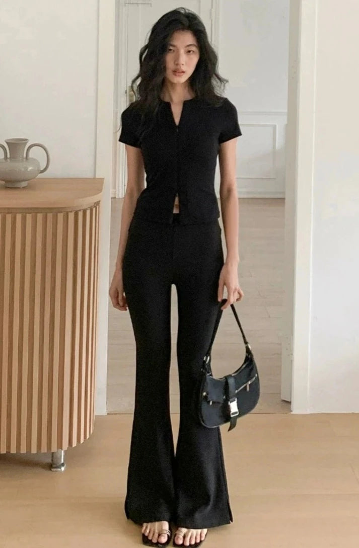 Bootcut High Waist Black Pants_BDHL6165